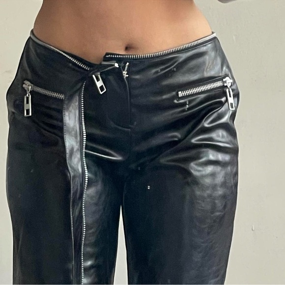 Zara Faux Leather Pants with Chunky Zipper Detailing & Flared Bottoms - Picture 1 of 13